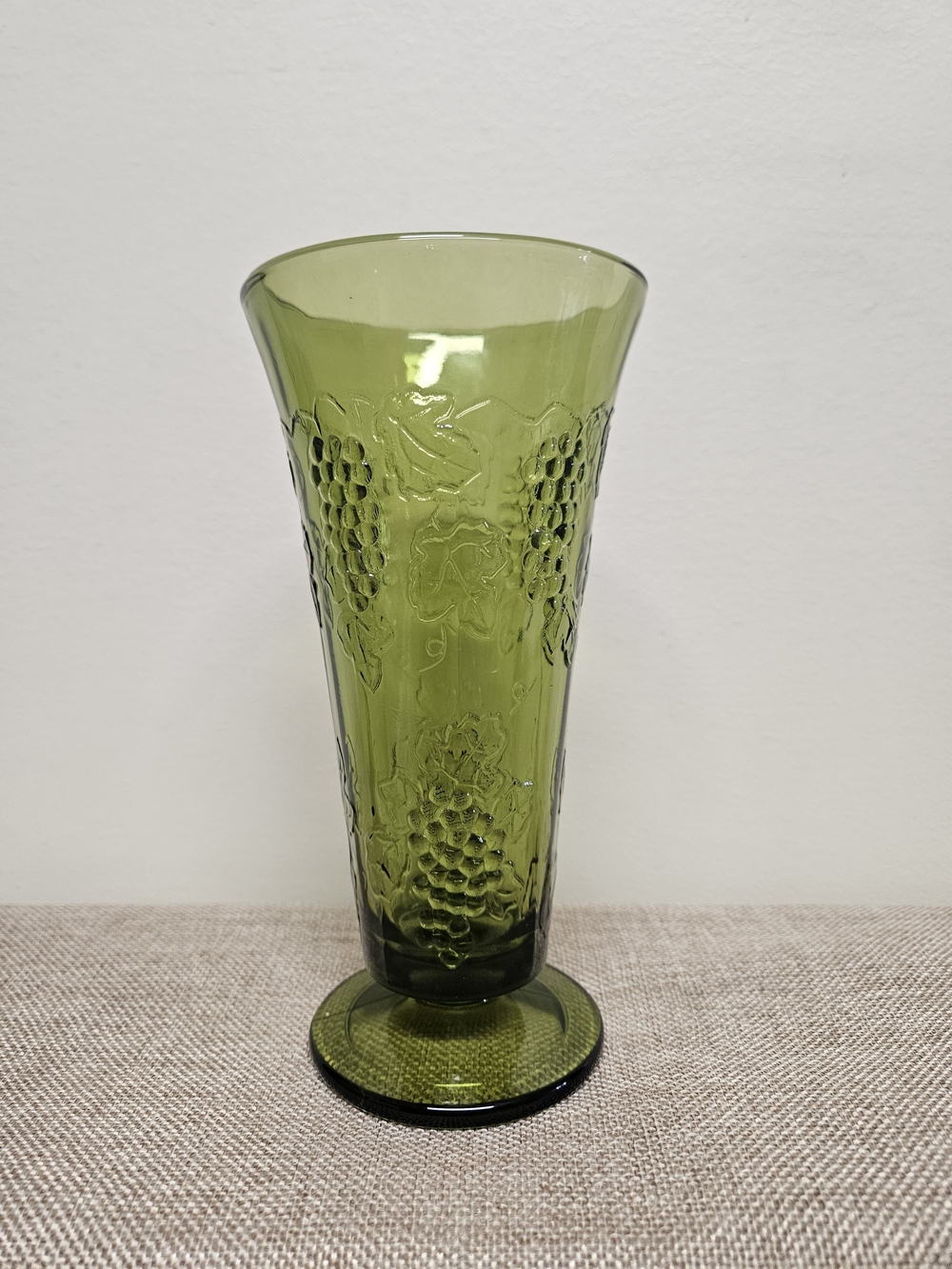 Indiana Glass Green Glass Vase with Grape Harvest Pattern
